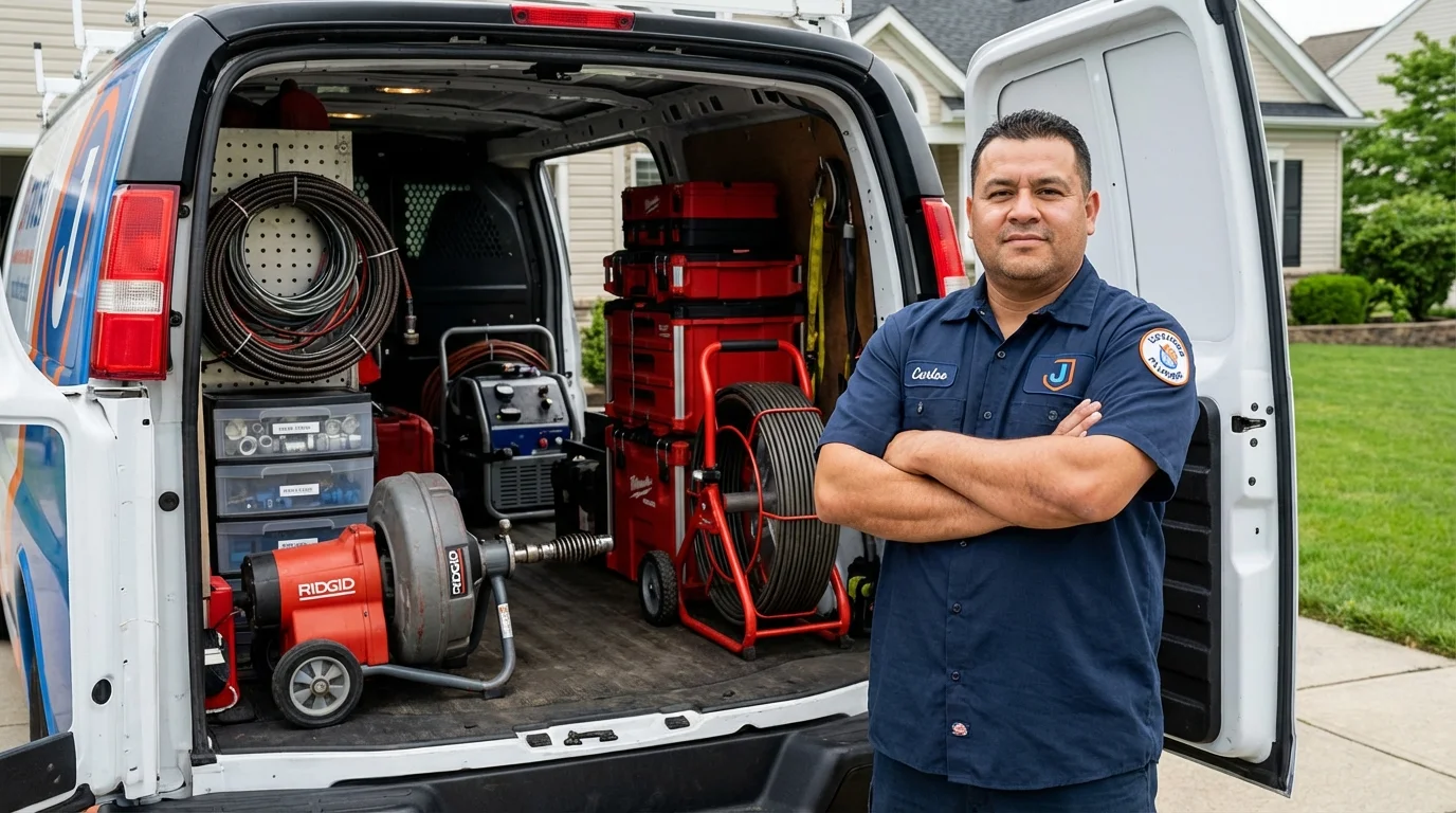 Professional drain cleaning equipment and Johns Plumbing LLC plumber in Neenah