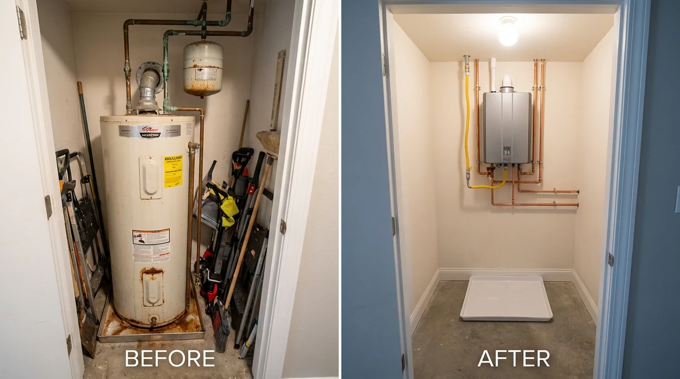 Tank water heater versus wall-mounted tankless unit comparison for Neenah, WI homeowners